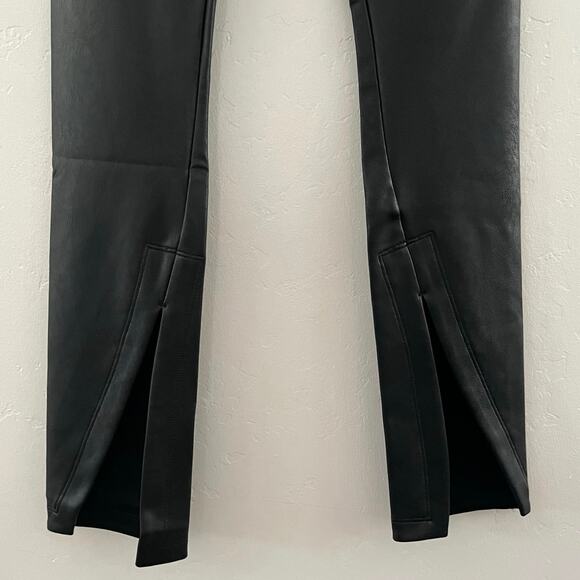 Spanx Leather-Like Front Slit Pants Women's XS in Luxe Black Faux Vegan NWT - Picture 4 of 12
